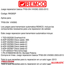 Juego reparacion basica TF60-SN VW09G 2003-2013 Pistones