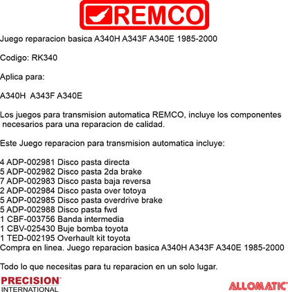 Juego reparacion basica A340H A343F A340E 1985-2000