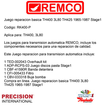 Juego reparacion basica TH400 3L80 TH425 1965-1987 Stage1