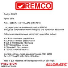 Juego reparacion basica A404 30TH A413 31TH A470 31TH A670 1978-2002