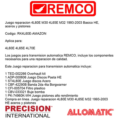 Juego reparacion 4L60E M30 4L65E M32 1997-2003 Basico HE aceros y pistones