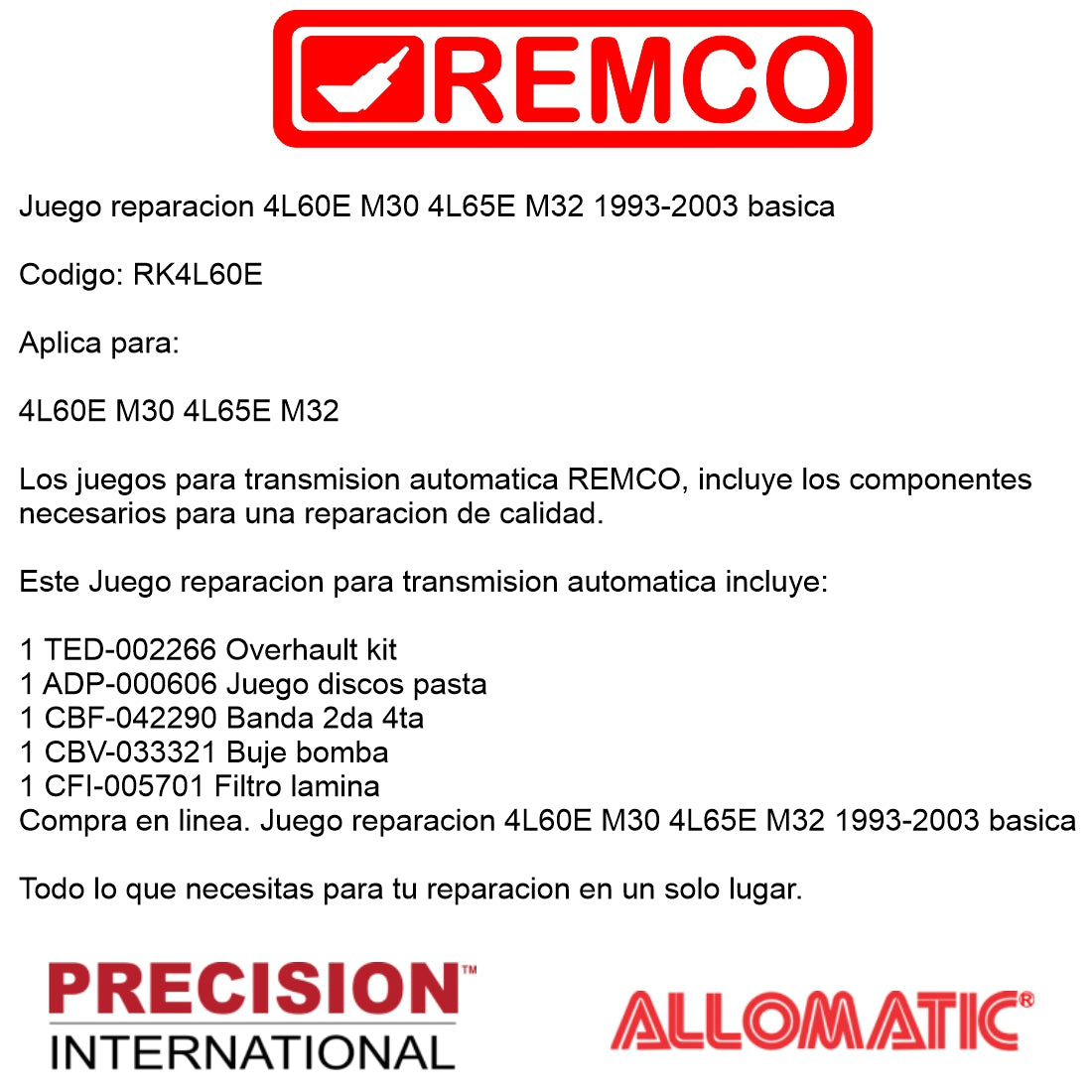 Juego reparacion 4L60E M30 4L65E M32 1993-1996