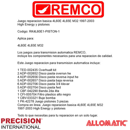 Juego reparacion basica 4L60E 4L65E M32 1997-2003 High Energy y pistones