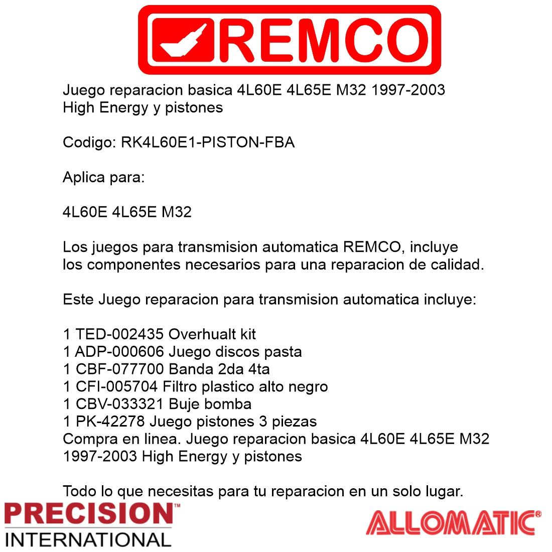 Juego reparacion Chevrolet 4L60E 1997-2003