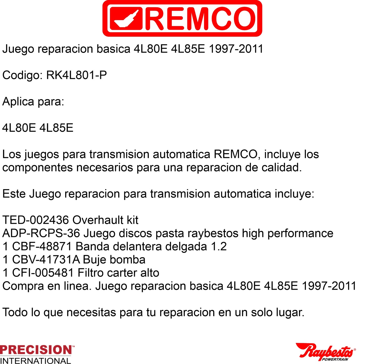 Juego reparacion basica 4L80E 4L85E 1997-2011 Stage1