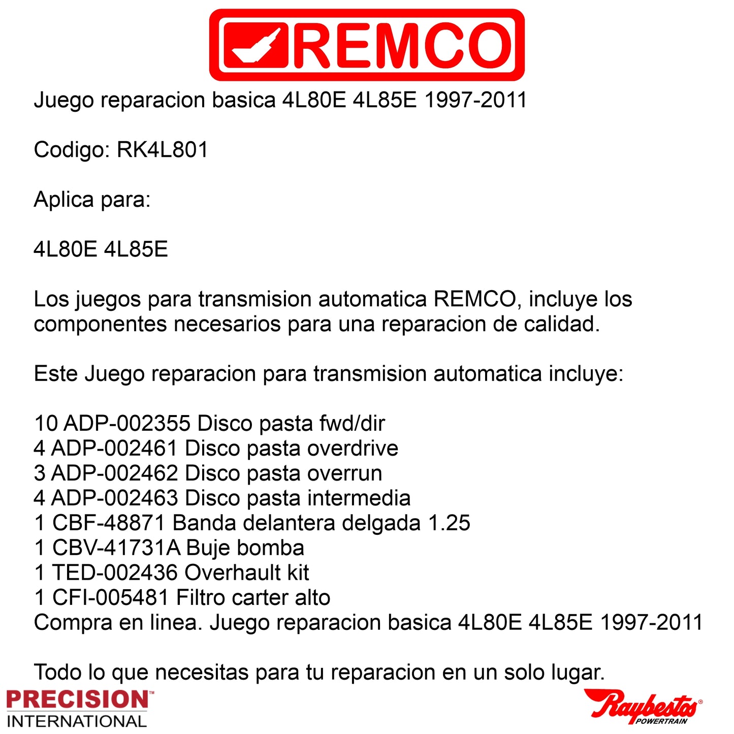 Juego reparacion basica 4L80E 4L85E 1997-2011