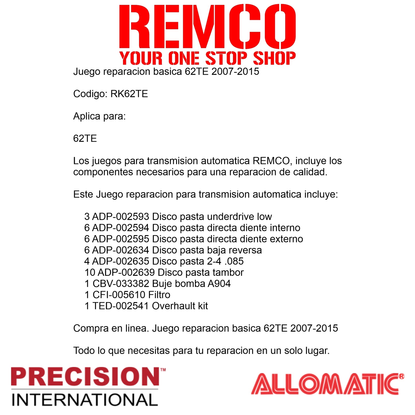 Juego reparacion basica 62TE 2007-2015