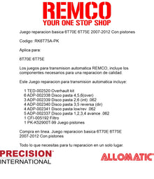 Juego reparacion basica 6T70E 6T75E 2007-2012 Con pistones