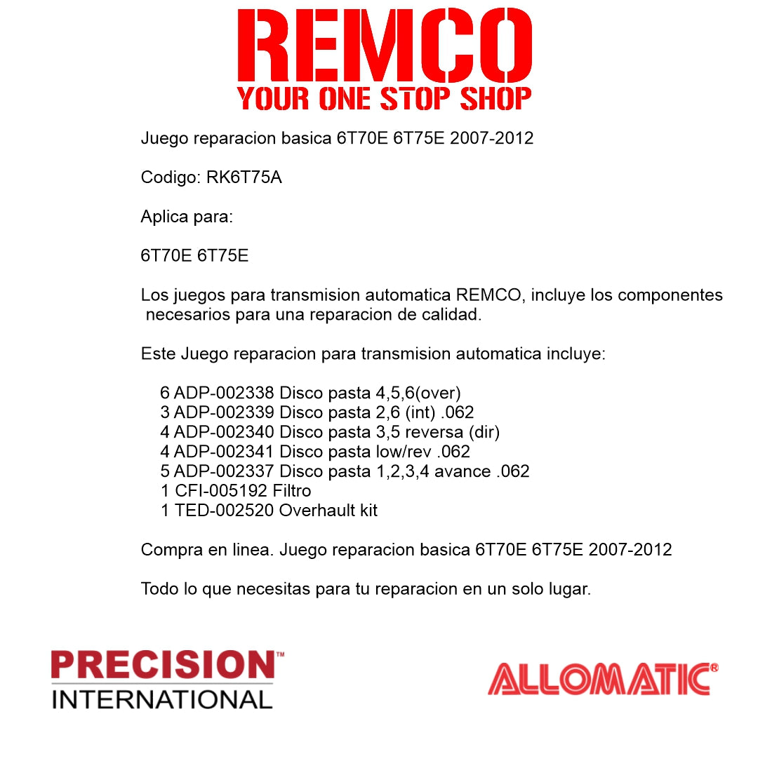 Juego reparacion basica 6T70E 6T75E 2007-2012