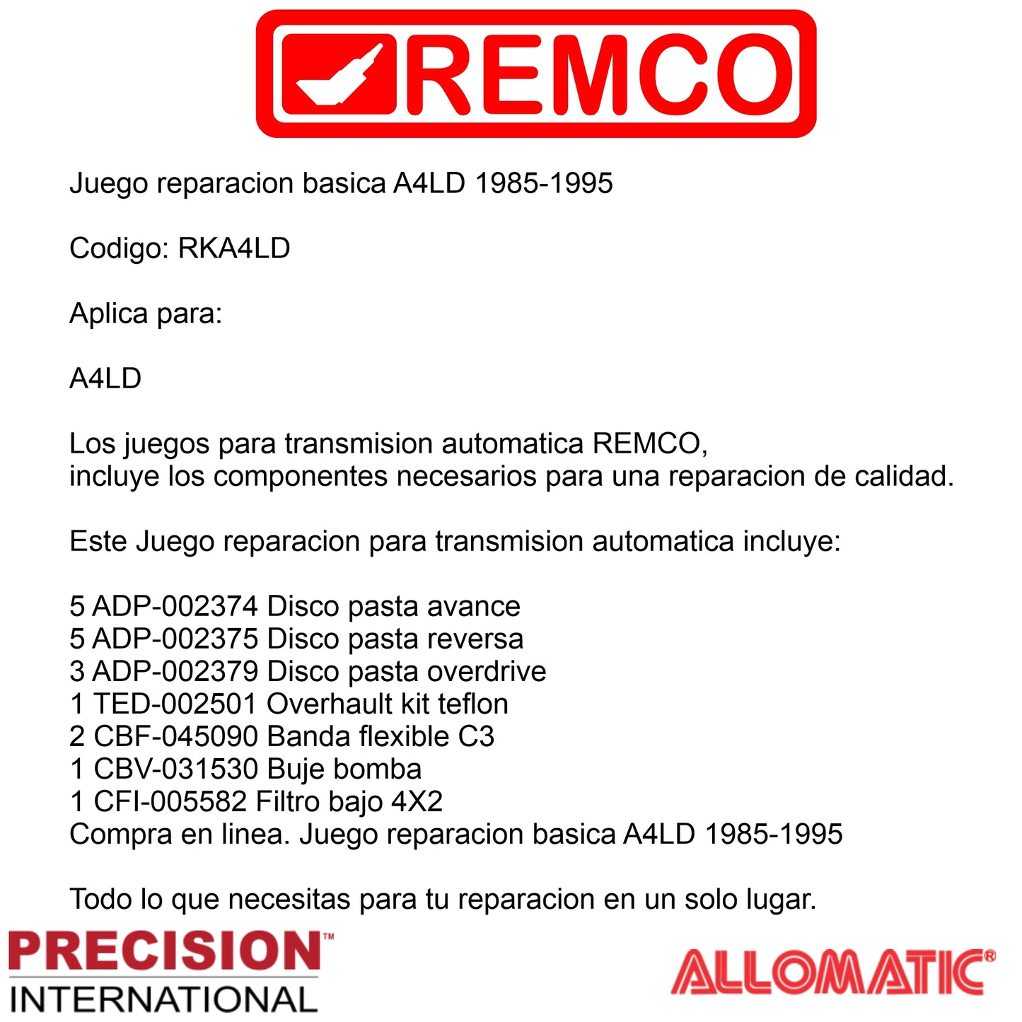 Juego reparacion A4LD 1985-1994 filtro bajo