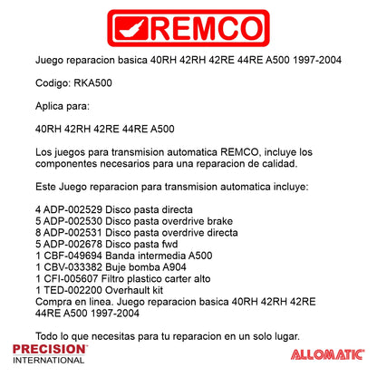 Juego reparacion basica 40RH 42RH 42RE 44RE A500 1997-2004