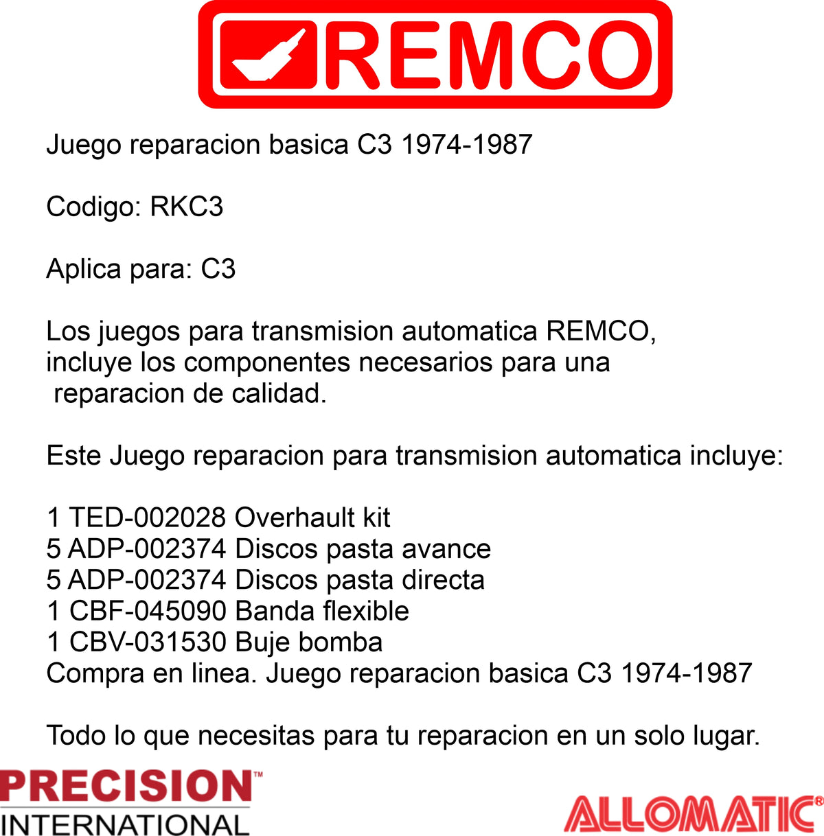 Juego reparacion basica C3 1974-1987
