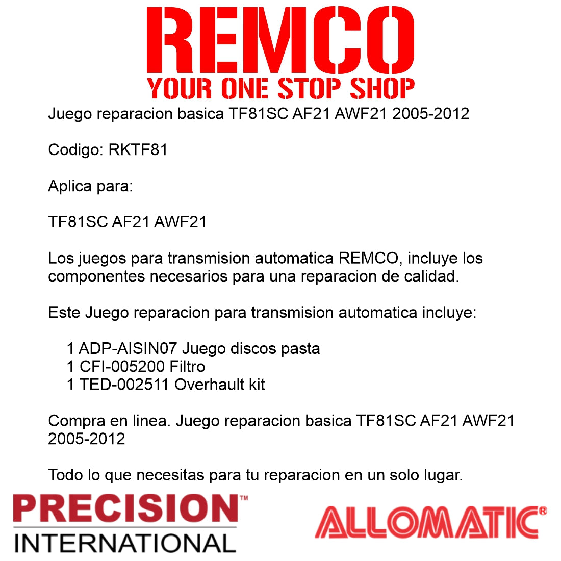 Juego reparacion basica TF81SC AF21 AWF21 2005-2012