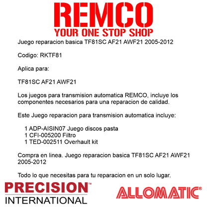 Juego reparacion basica TF81SC AF21 AWF21 2005-2012