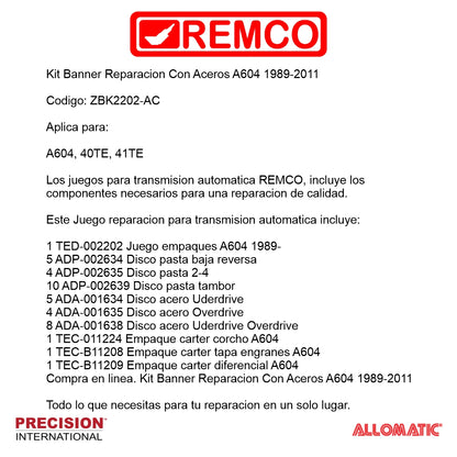 Kit Banner Reparacion Con Aceros A604 1989-2011