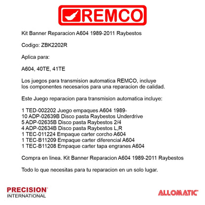 Kit Banner Reparacion A604 1989-2011 Raybestos