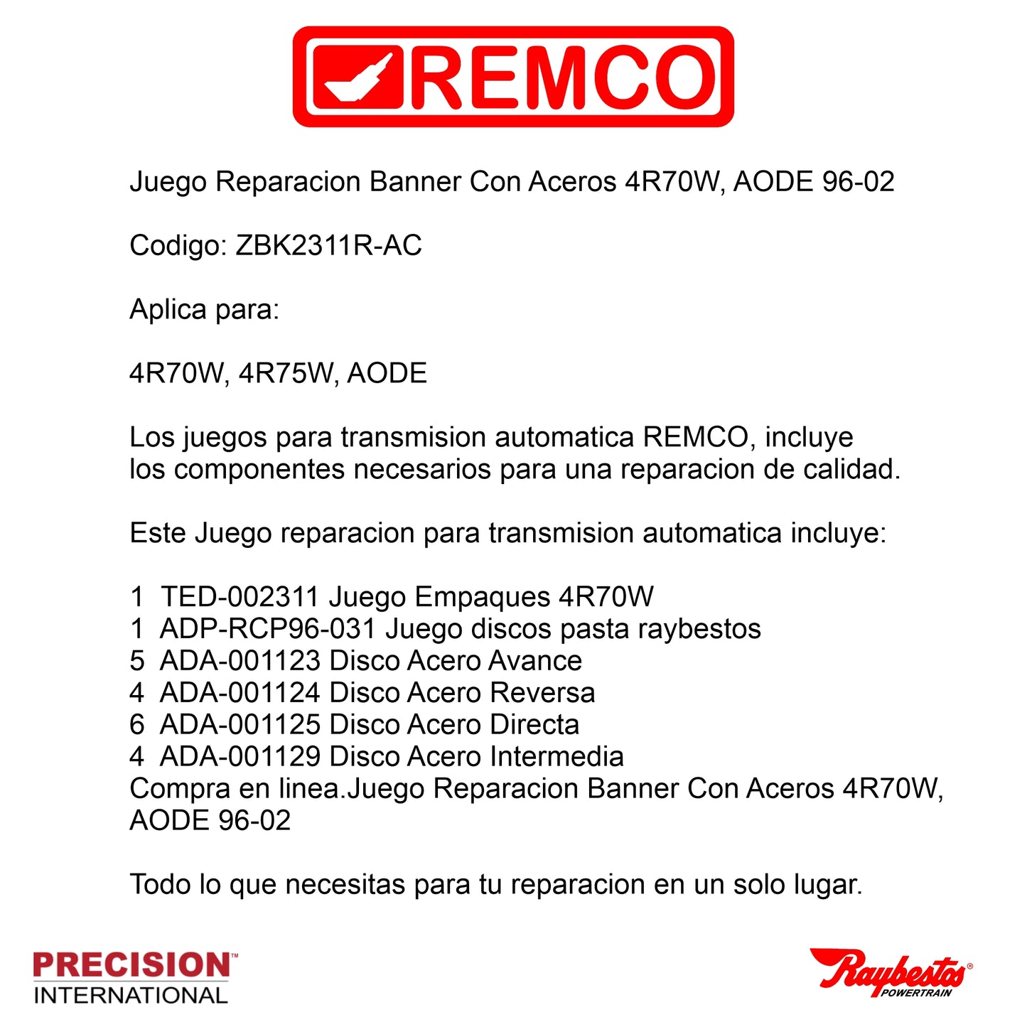 Juego Reparacion Banner Con Aceros 4R70W AODE 96-02