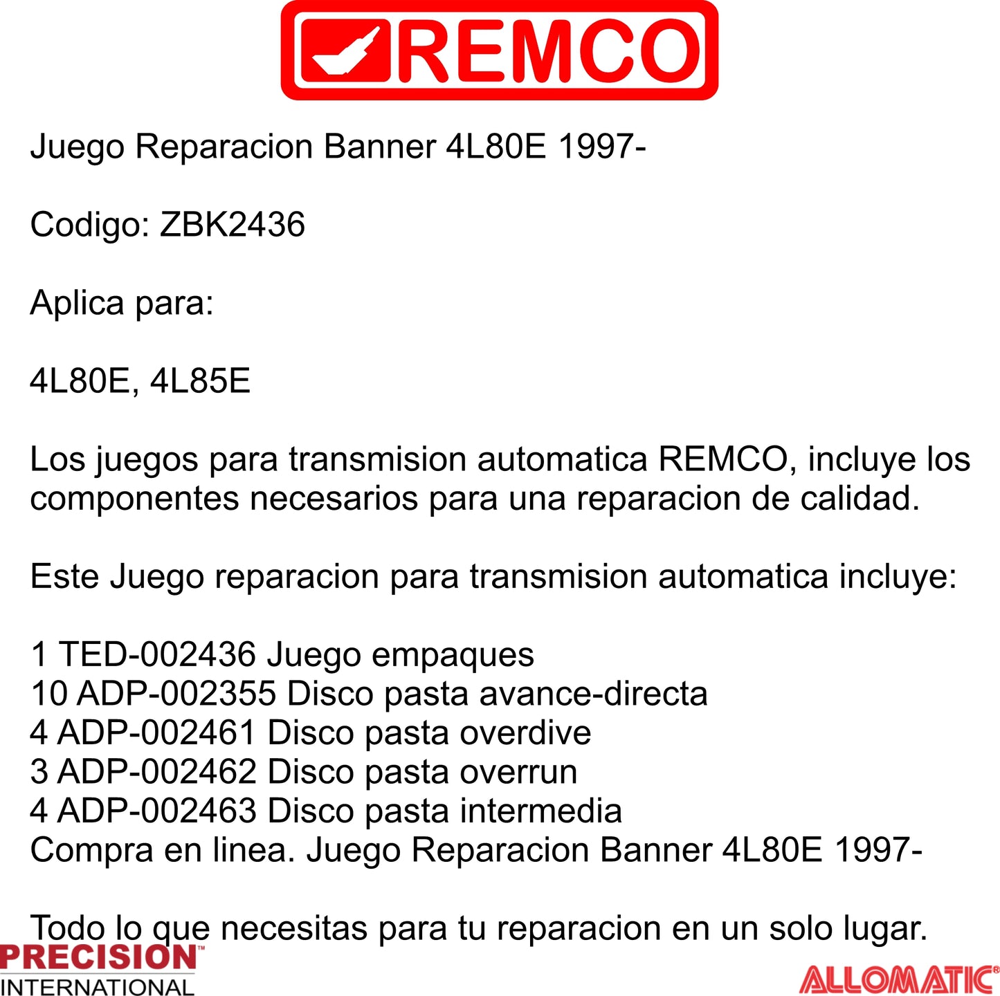 Juego Reparacion Banner 4L80E 1997-