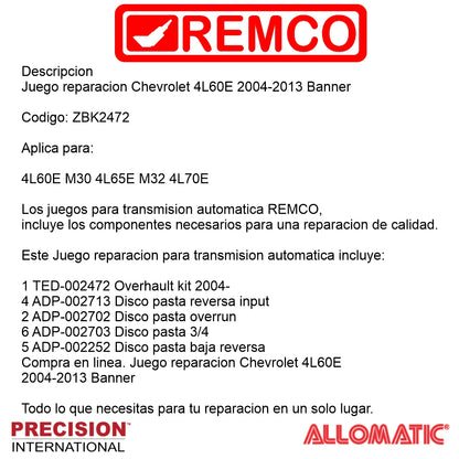 Juego reparacion Chevrolet 4L60E 2003-2007 Banner