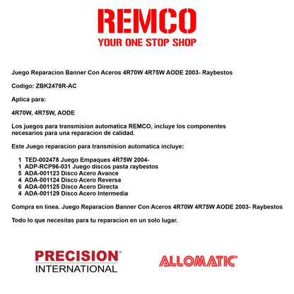 Juego Reparacion Banner Con Aceros 4R70W 4R75W AODE 2003- Raybestos