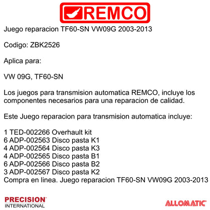 Juego reparacion TF60-SN VW09G 2003-2013