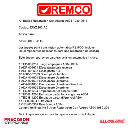 KIT Reparacion Con Aceros A604 1989-2011