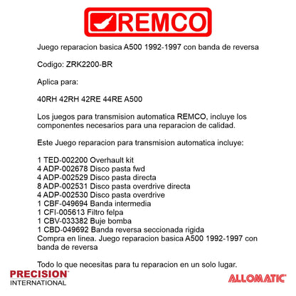 Juego reparacion basica A500 1992-1997 con banda reversa