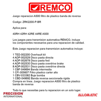 Juego reparacion A500 filtro plastico banda reversa