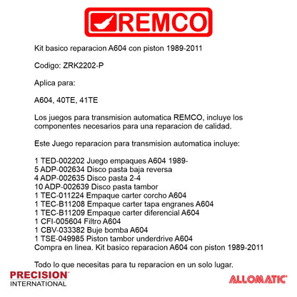 Kit basico reparacion A604 con piston 1989-2011