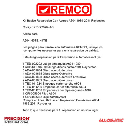 Kit Basico Reparacion Con Aceros A604 1989-2011 Raybestos