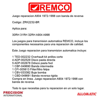 Juego reparacion A904 1972-1998 con banda reversa