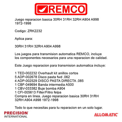 Juego reparacion A904 1972-1998