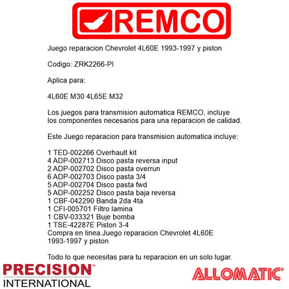 Juego reparacion Chevrolet 4L60E 1993-1997 y piston