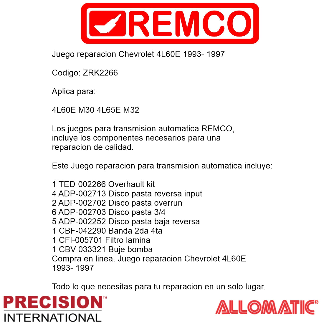 Juego reparacion Chevrolet 4L60E 1993-1997