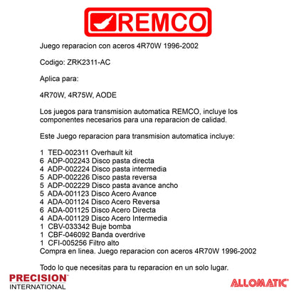 Juego reparacion con aceros 4R70W 1996-2002