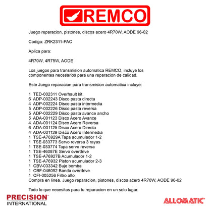 Juego reparacion pistones discos acero 4R70W AODE 96-02