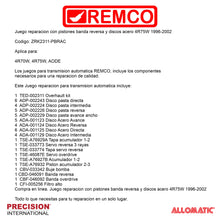 Juego reparacion con pistones banda reversa y discos acero 4R75W 1996-2002