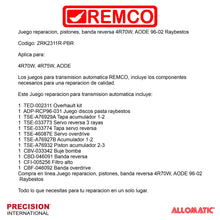 Juego reparacion pistones banda reversa 4R70W AODE 96-02 Raybestos