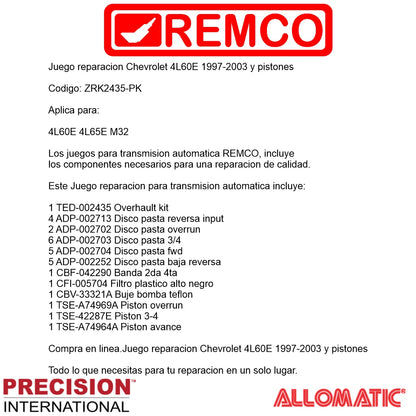Juego reparacion Chevrolet 4L60E 1997-2003 y pistones