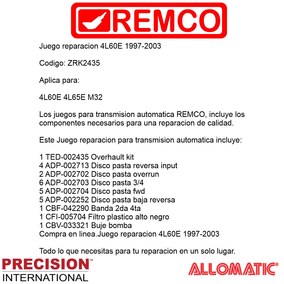 Juego reparacion Chevrolet 4L60E 1997-2003