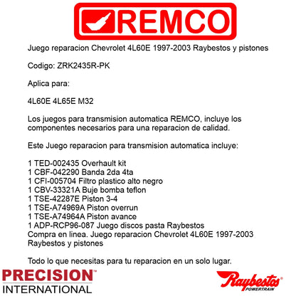 Juego reparacion Chevrolet 4L60E 1997-2003 Raybestos y pistones