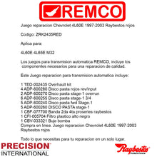 Juego reparacion Chevrolet 4L60E 1997-2003 Stage1 Raybestos rojos