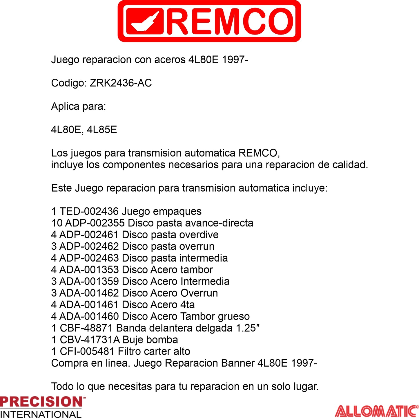 Juego reparacion con aceros 4L80E 1997-