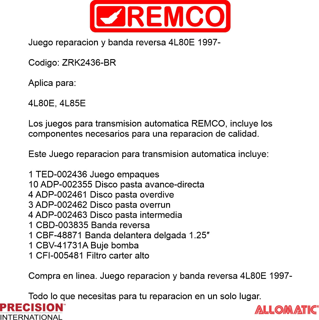 Juego reparacion y banda reversa 4L80E 1997-