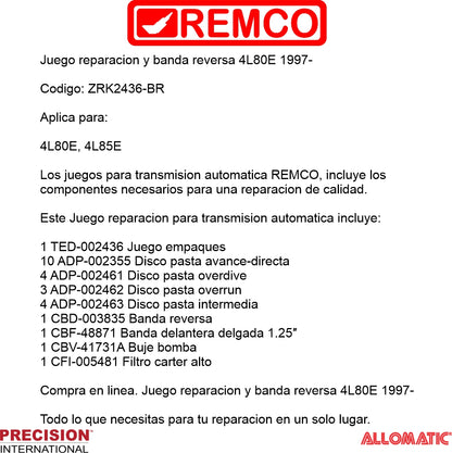 Juego reparacion y banda reversa 4L80E 1997-