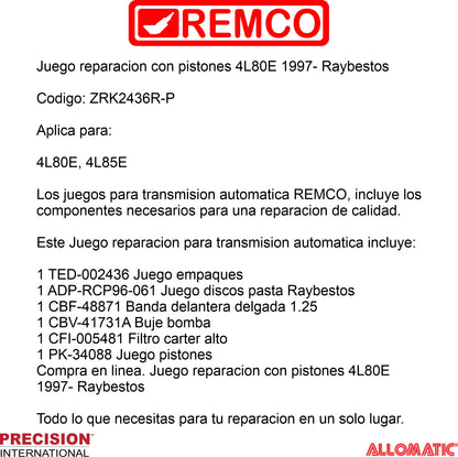 Juego reparacion con pistones 4L80E 1997- Raybestos