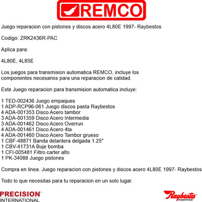 Juego reparacion con pistones y discos acero 4L80E 1997- Raybestos