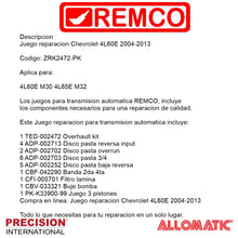 Juego reparacion Chevrolet 4L60E 2003-2013