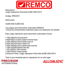 Juego reparacion Chevrolet 4L60E 2004-2013