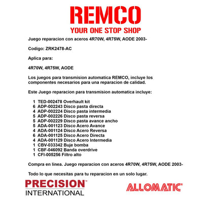 Juego reparacion con aceros 4R70W 4R75W AODE 2003-